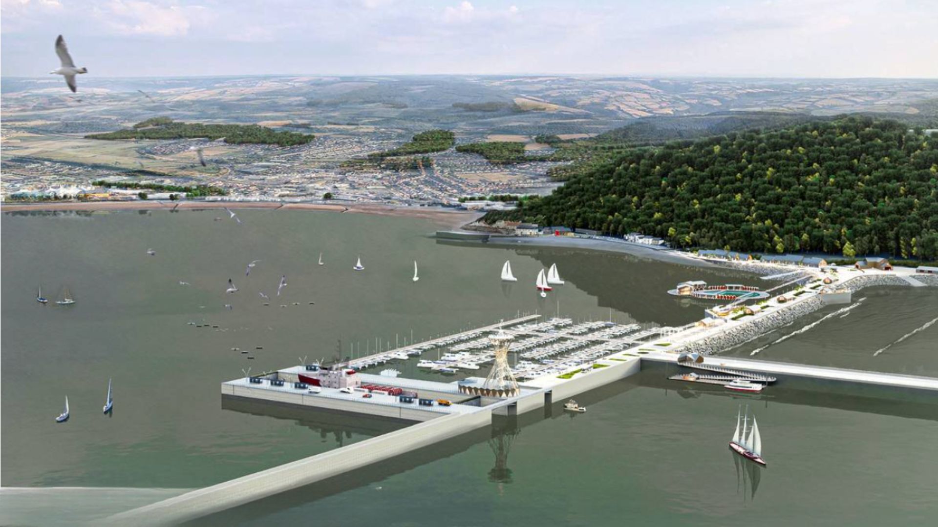 a graphic mock up of what the propsed lagoon marina could look like