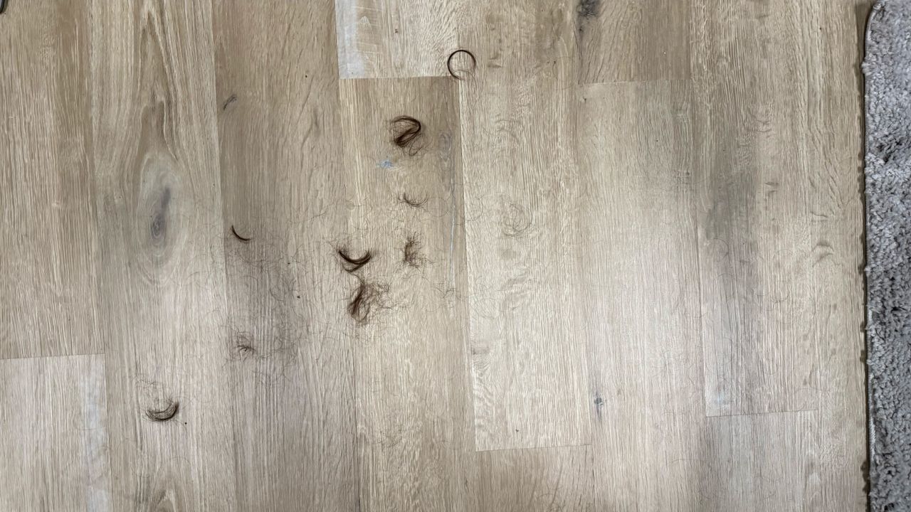 a photograph of hair before and after being cleaned up by the dreame h12 pro