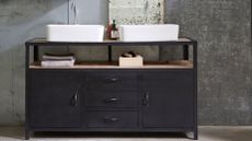 dark finish vanity unit for bathroom with counter top basins