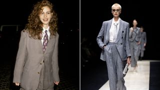 Julia Roberts in 1990, a model on the Emporio Armani Spring Summer 2025 show