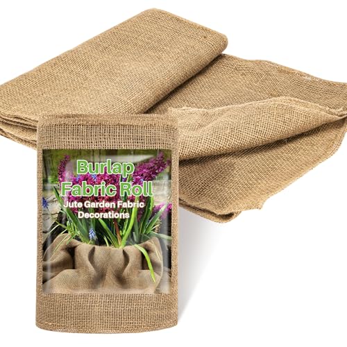 Rainflow Burlap Fabric Roll - Natural Gardening Burlap Roll 13 Feet X 19.7&quot; Multipurpose Jute Fabric for Boho Wedding Decor Outdoor Weed Barrier Tree Trunk Wrap Farmhouse Table Decor for Crafts