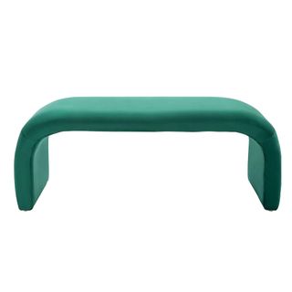 A curved emerald green bench