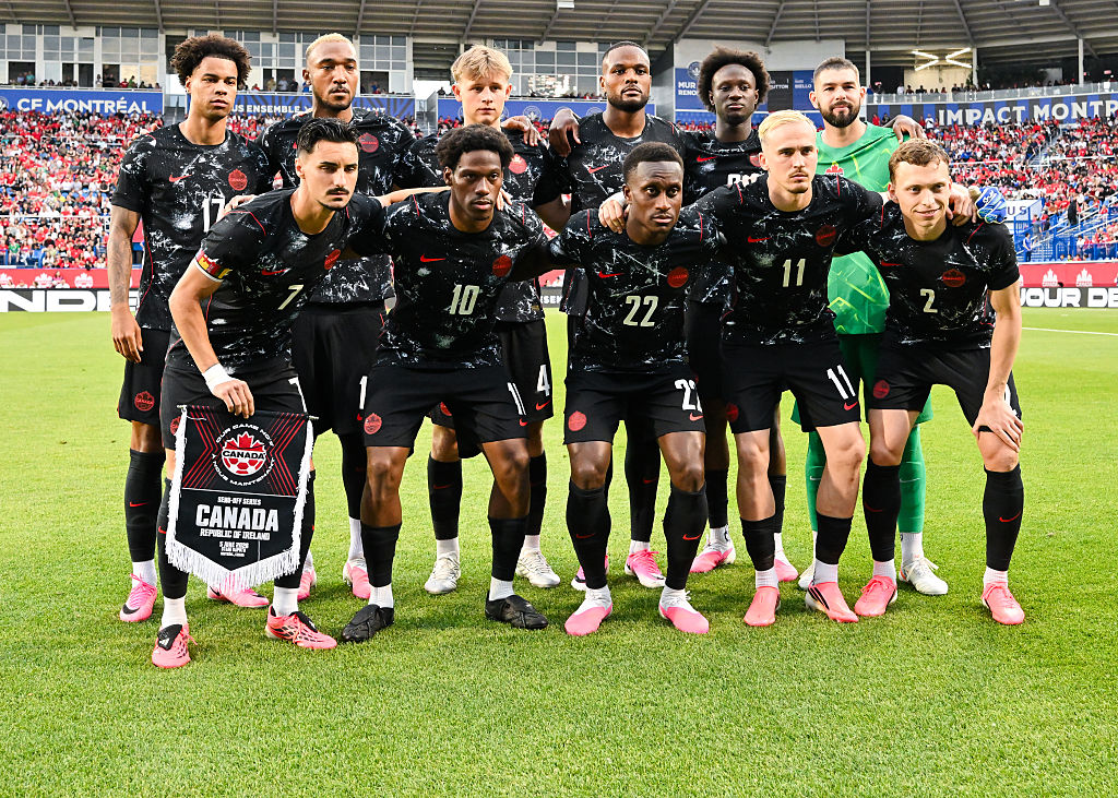 The starting eleven for Canada pose for a photo ahead of the international friendly match against the Republic of Ireland at Saputo Stadium