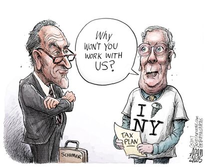 Political cartoon U.S. Tax cuts Chuck Schumer Mitch Mcconnell New York