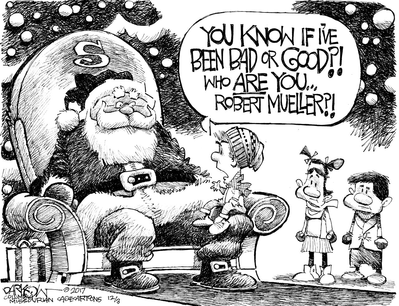 Political cartoon U.S. Robert Mueller christmas Santa Claus