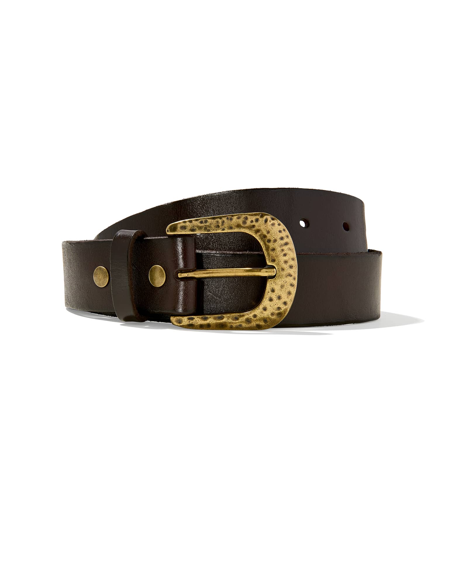 Yellow Rose, Hammered Buckle Belt in Chocolate Leather