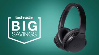 a pair of noise-cancelling headphones with text that reads 'big savings'