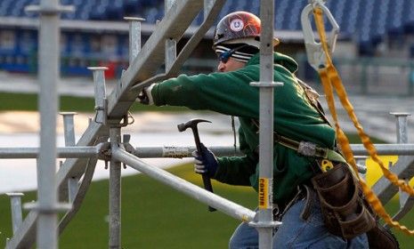 Temporary construction on Philadelphia&amp;#039;s Citizens Bank Park: The construction industry added jobs for the first time since 2006.