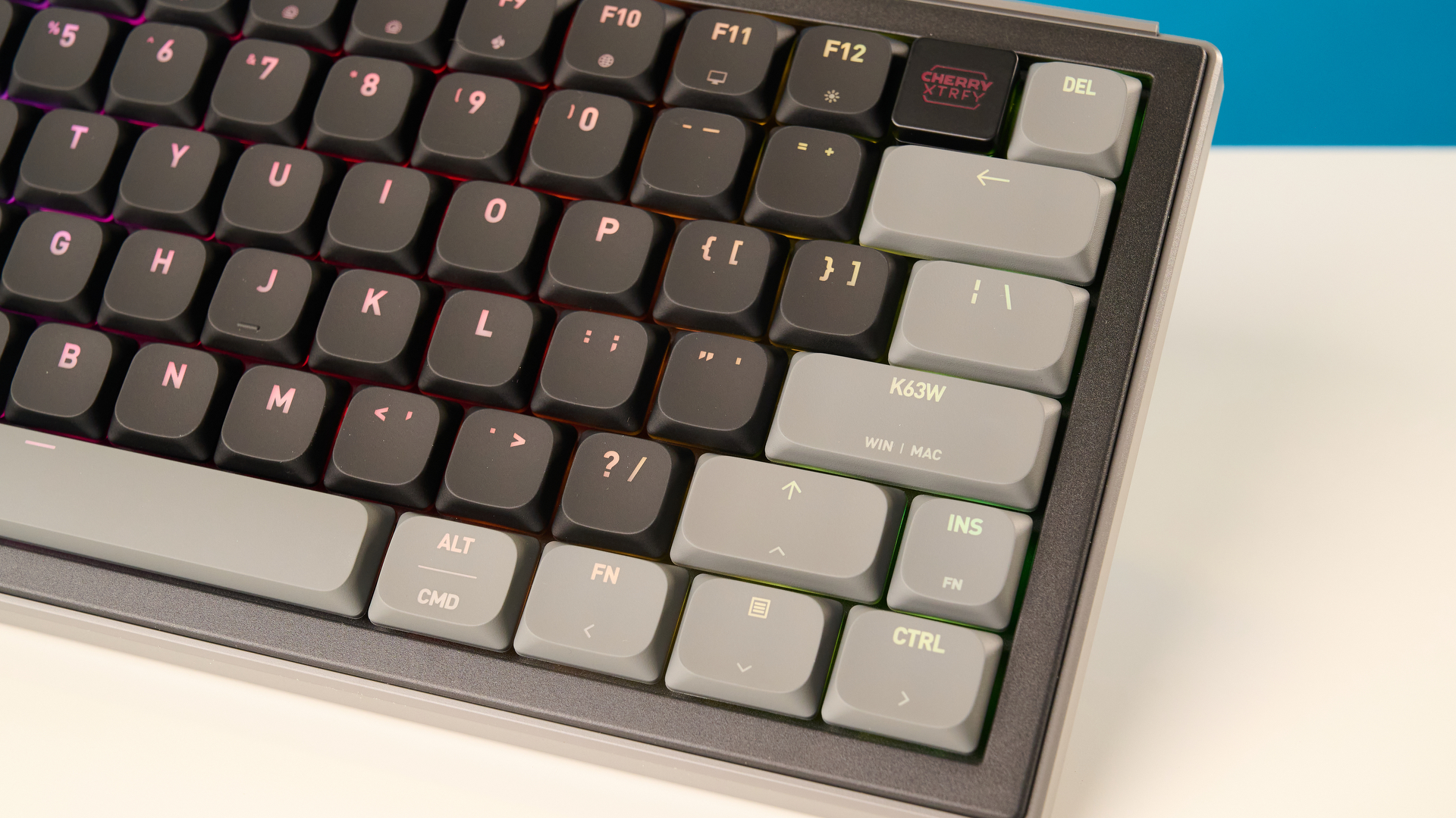 A black Cherry XTRFY K63W Pro Compact mechanical gaming keyboard