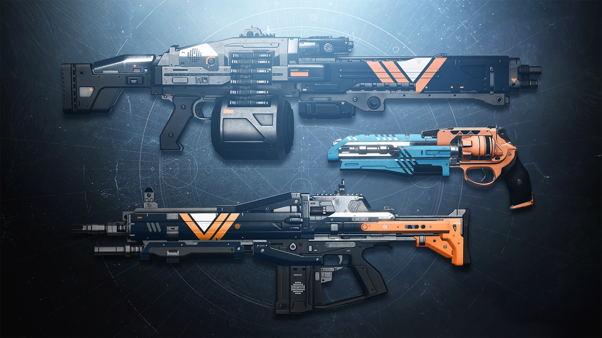 Three old Nightfall weapons: The Swarm, The Palindrome and Shadow Price.