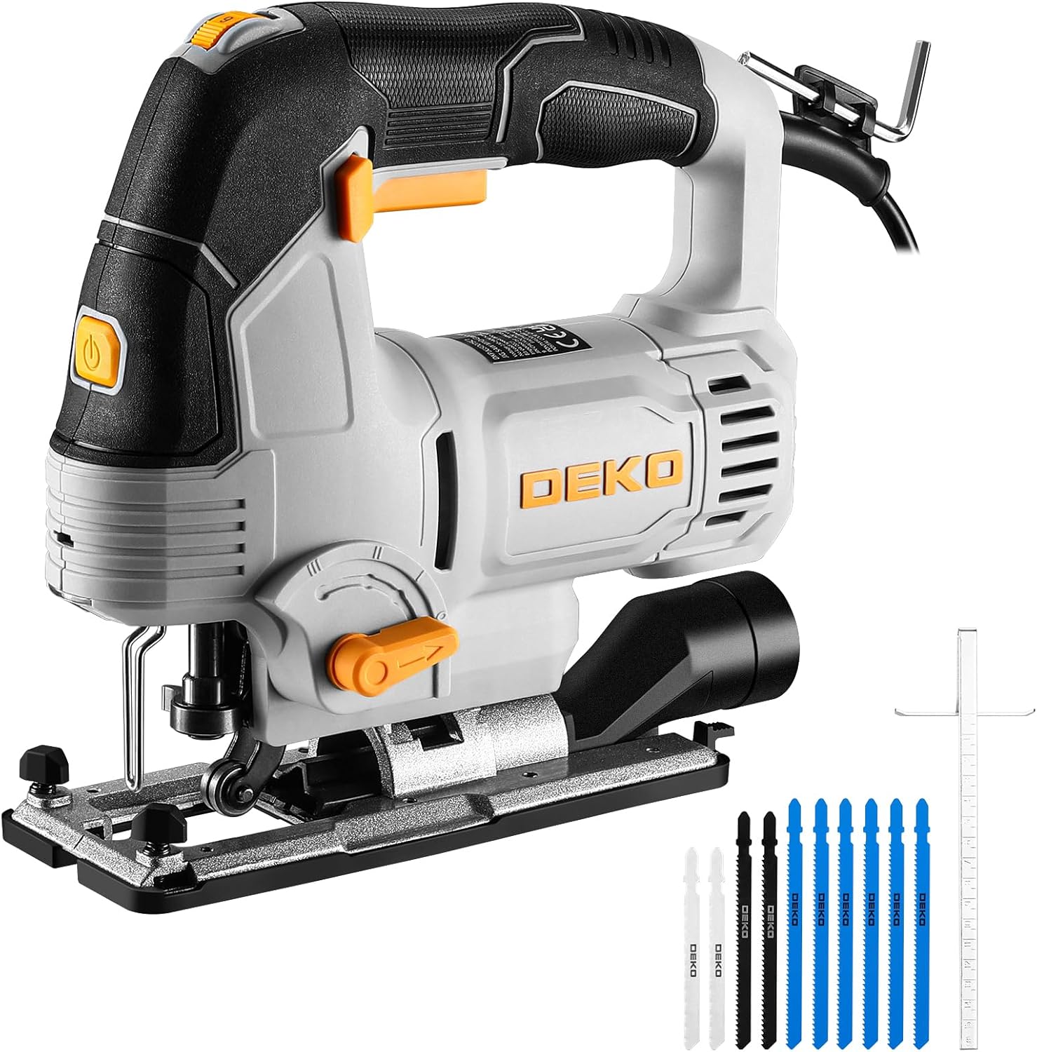 Electric Jigsaw Tool: Dekopro 800w Power Jig Saws With Led Light Laser, 4 Orbital Sets, 6 Variable Speed, 800-3000 Spm, &amp;plusmn;45&amp;deg;bevel Cutting Cut Blades, With 10 Pcs Sawblades for Wood, Metal, Plastic