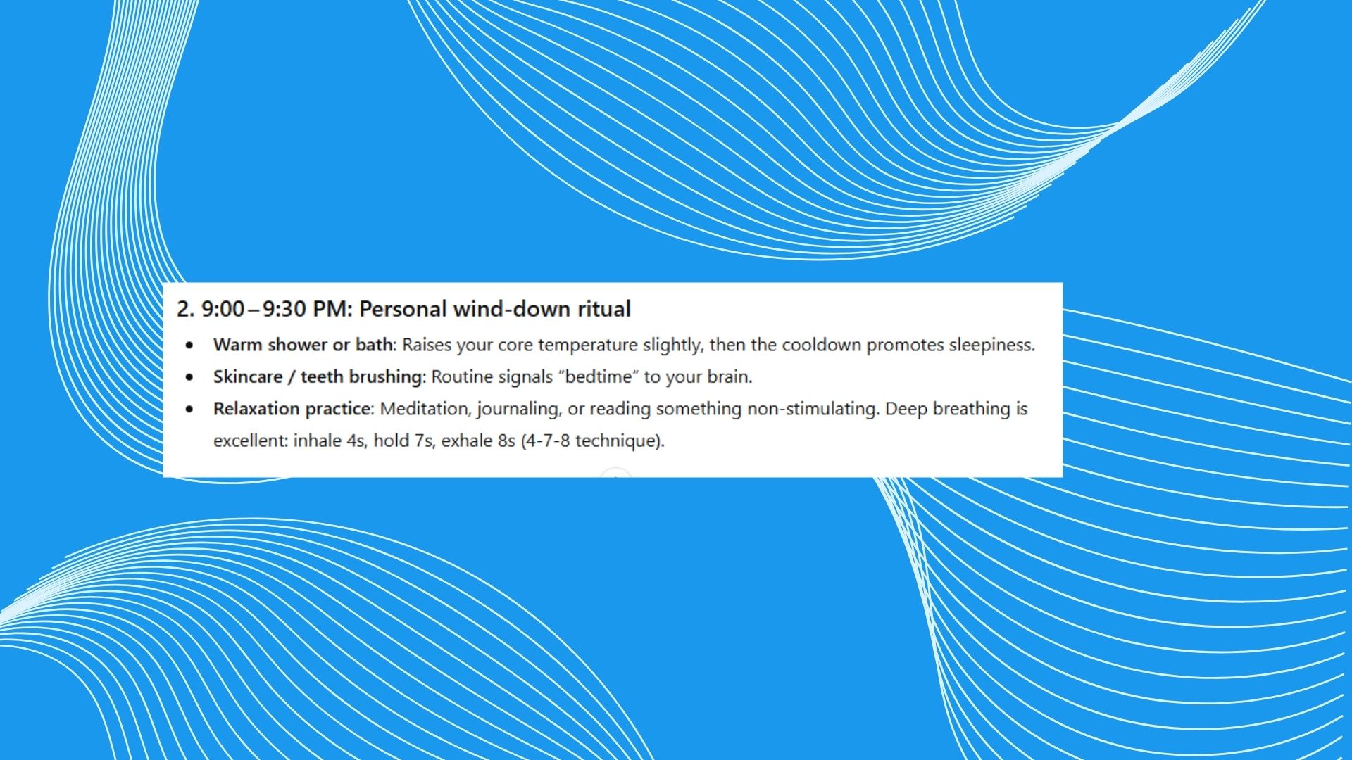 A screenshot of ChatGPT's sleep advice.