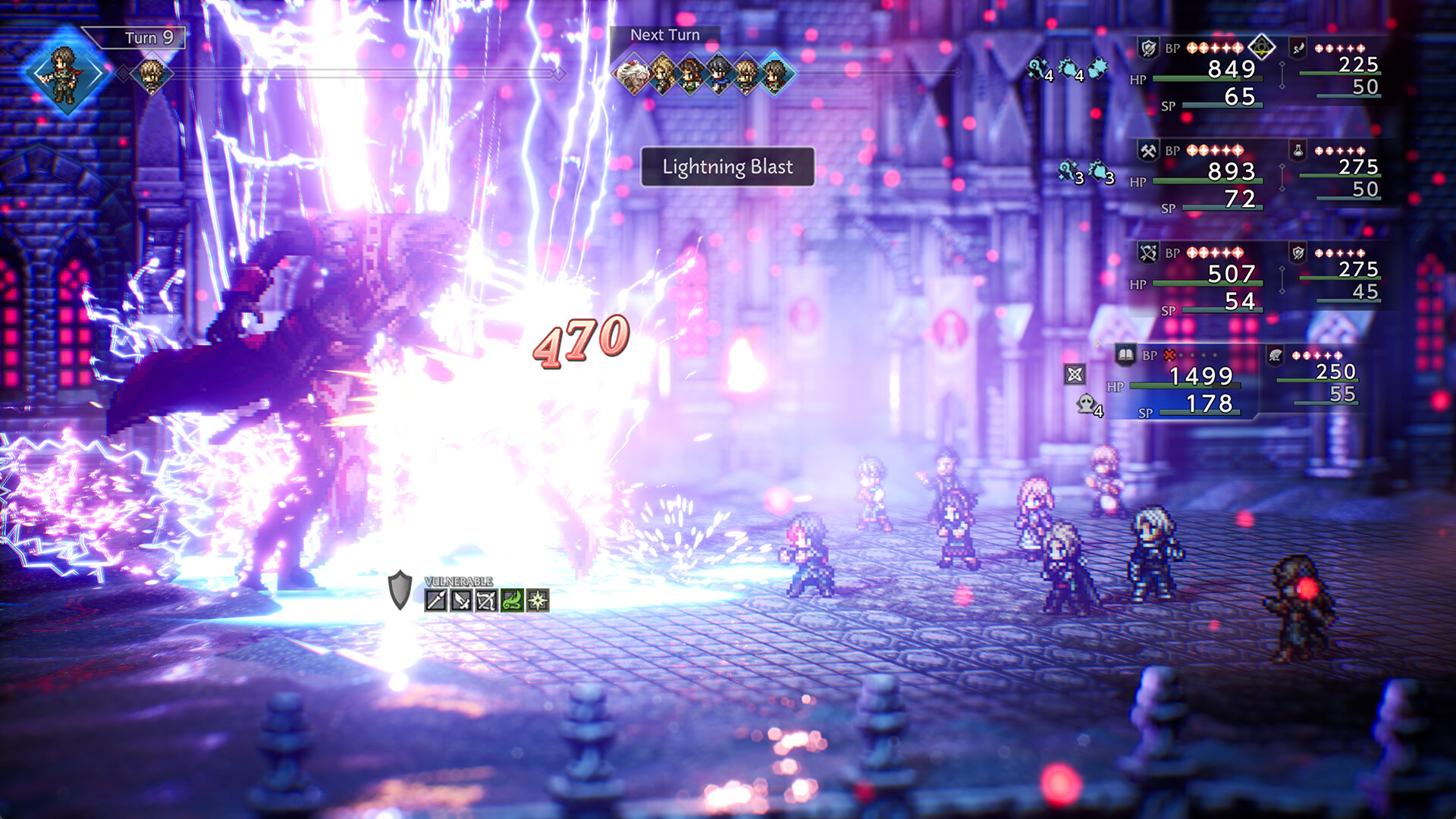 In Octopath Traveler 0, the party fights a giant in turn-based combat during which the foe is struck by lightning and takes heavy damage