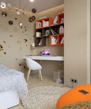 teenage bedroom with desk in corner