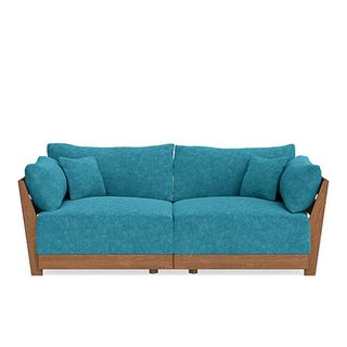 Blue sofa with wooden frame