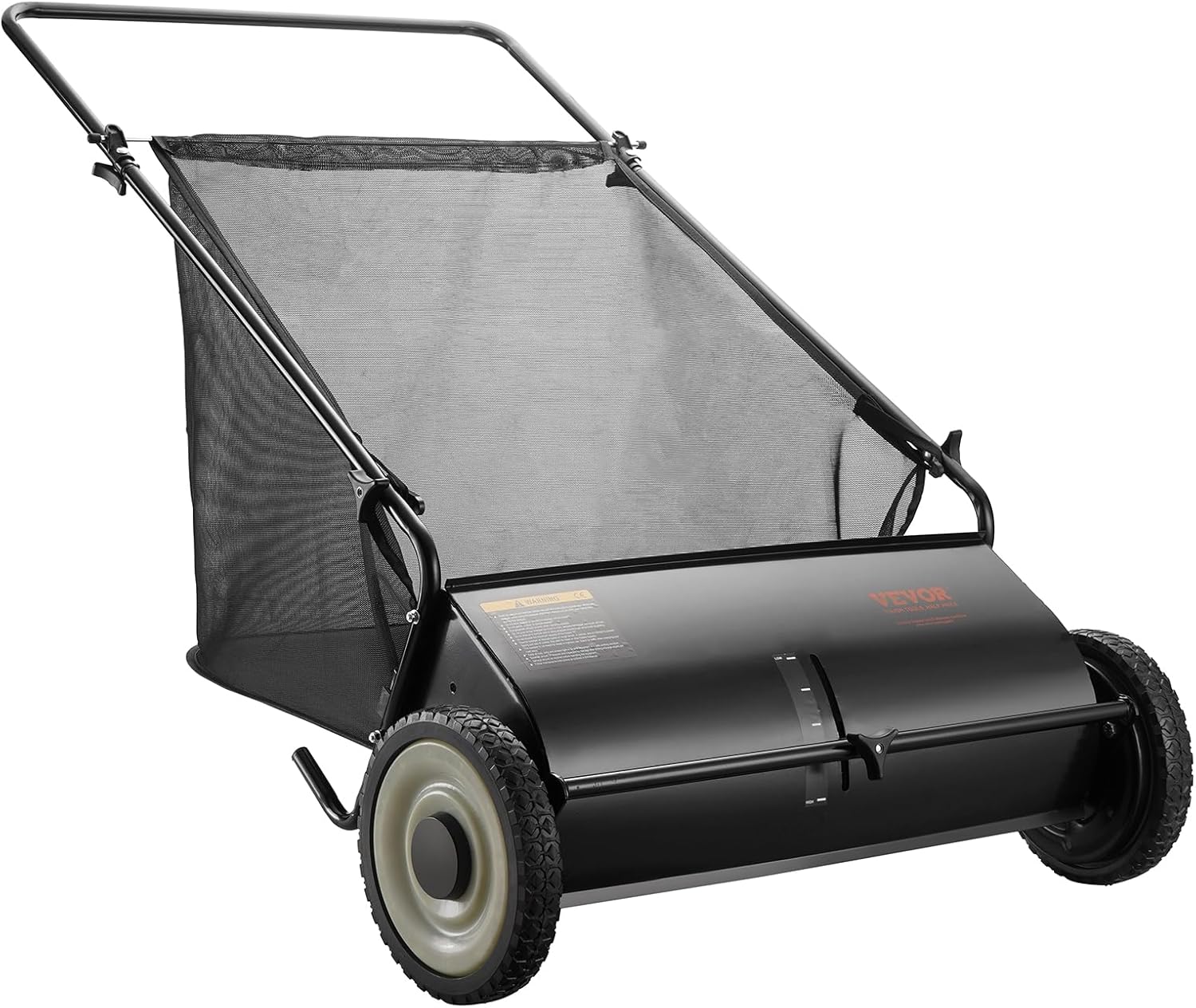 Vevor Push Lawn Sweeper, 26 Inch Leaf &amp;amp; Grass Collector, Strong Rubber Wheels &amp;amp; Heavy Duty Thickened Steel Durable to Use With Large Capacity 7 Ft&amp;sup3; Mesh Collection Bag, 4 Spinning Brushes