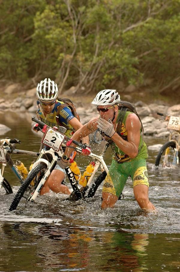 Kai Hundertmark and Isaac Tonello cross the river near The Roaring Meg