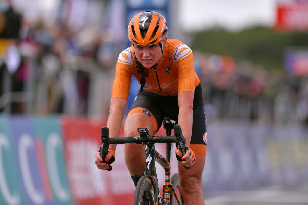 PLOUAY FRANCE AUGUST 27 Arrival Chantal Van Den Broek Blaak of The Netherlands during the 26th UEC Road European Championships 2020 Womens Elite Road Race a 1092km race from Plouay to Plouay GrandPrixPlouay GPPlouay on August 27 2020 in Plouay France Photo by Luc ClaessenGetty Images