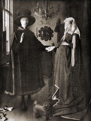 The Arnolfini Portrait by the Dutch painter Jan van Eyck is thought to portray an Italian merchant named Giovanni di Nicolao Arnolfini and his wife, who lived in the Flemish city Bruges.