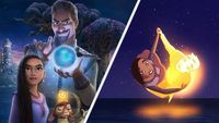 Disney wish poster and image from the trailer of Asha and The Star Boy