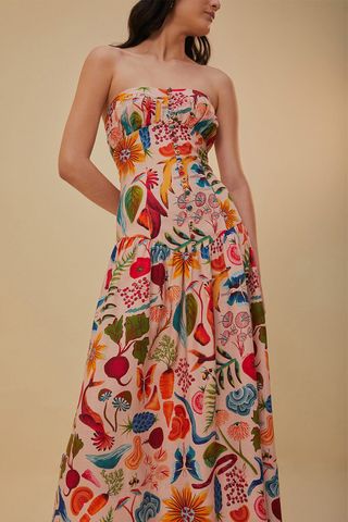 Beige Bright Farm Print Maxi Dress