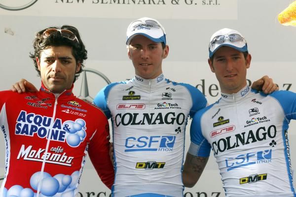 The stage three podium: Napolitano, winner Manuel Belletti and his teammate Sacha Modolo