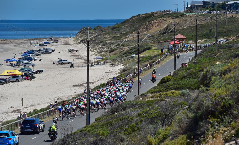 The Peloton is pictured during stage five of the Tour Down Under