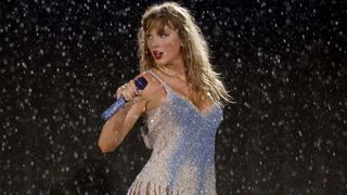 MIAMI GARDENS, FLORIDA - OCTOBER 18: (EDITORIAL USE ONLY. NO STANDALONE PUBLICATION USE (NO SPECIAL INTEREST OR SINGLE ARTIST PUBLICATION USE; NO BOOK USE)) Taylor Swift performs onstage during The Eras Tour at Hard Rock Stadium on October 18, 2024 in Miami Gardens, Florida. (Photo by John Shearer/TAS24/Getty Images for TAS Rights Management)