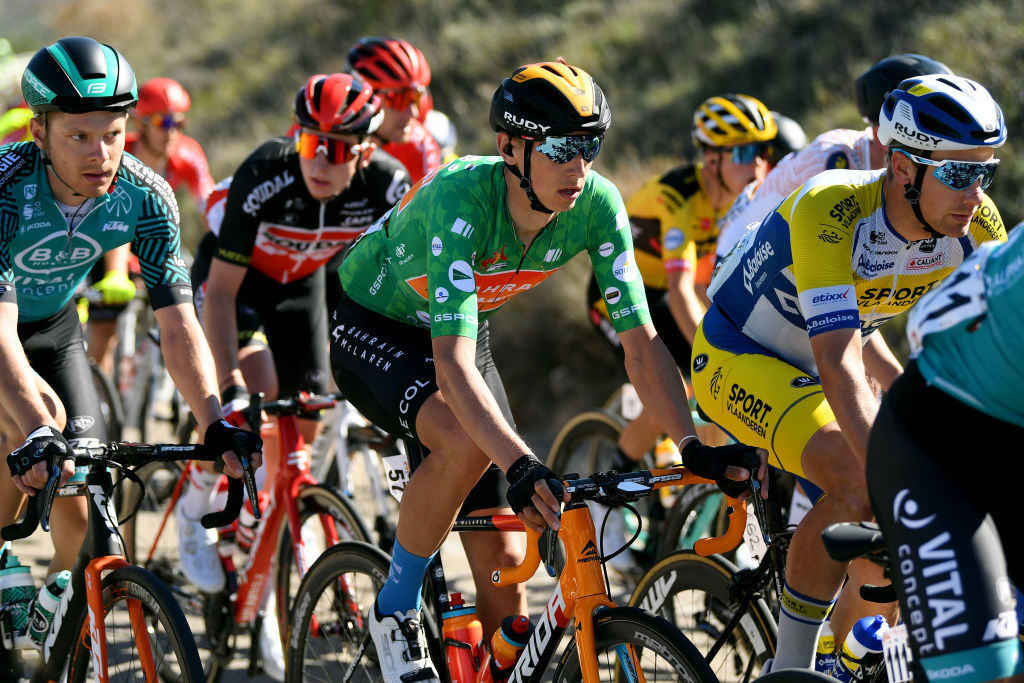 BEDA SPAIN FEBRUARY 21 Dylan Teuns of Belgium Team Bahrain McLaren Green Points Jersey during the 66th Vuelta a Andaluca Ruta del Sol 2020 Stage 3 a 1769km stage from Jan to beda 727m VCANDALUCIA UCIProSeries on February 21 2020 in beda Spain Photo by David RamosGetty Images