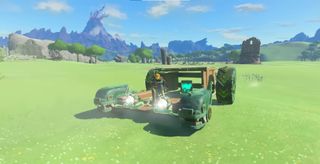 Link riding a vehicle in Legend of Zelda: Tears of the Kingdom