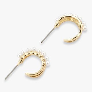 John Lewis Faux Pearl Double Half Hoop Earrings, Gold