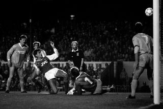 Alan Smith, centre left, scores Arsenal’s second goal in the 3-0 win over Bournemouth in October 1987