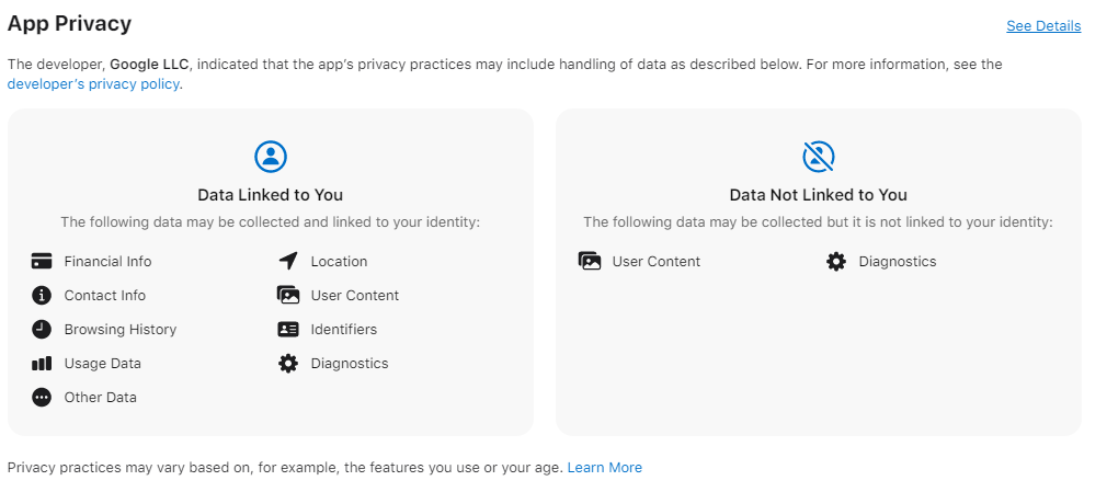 Google's privacy scorecard for Chrome