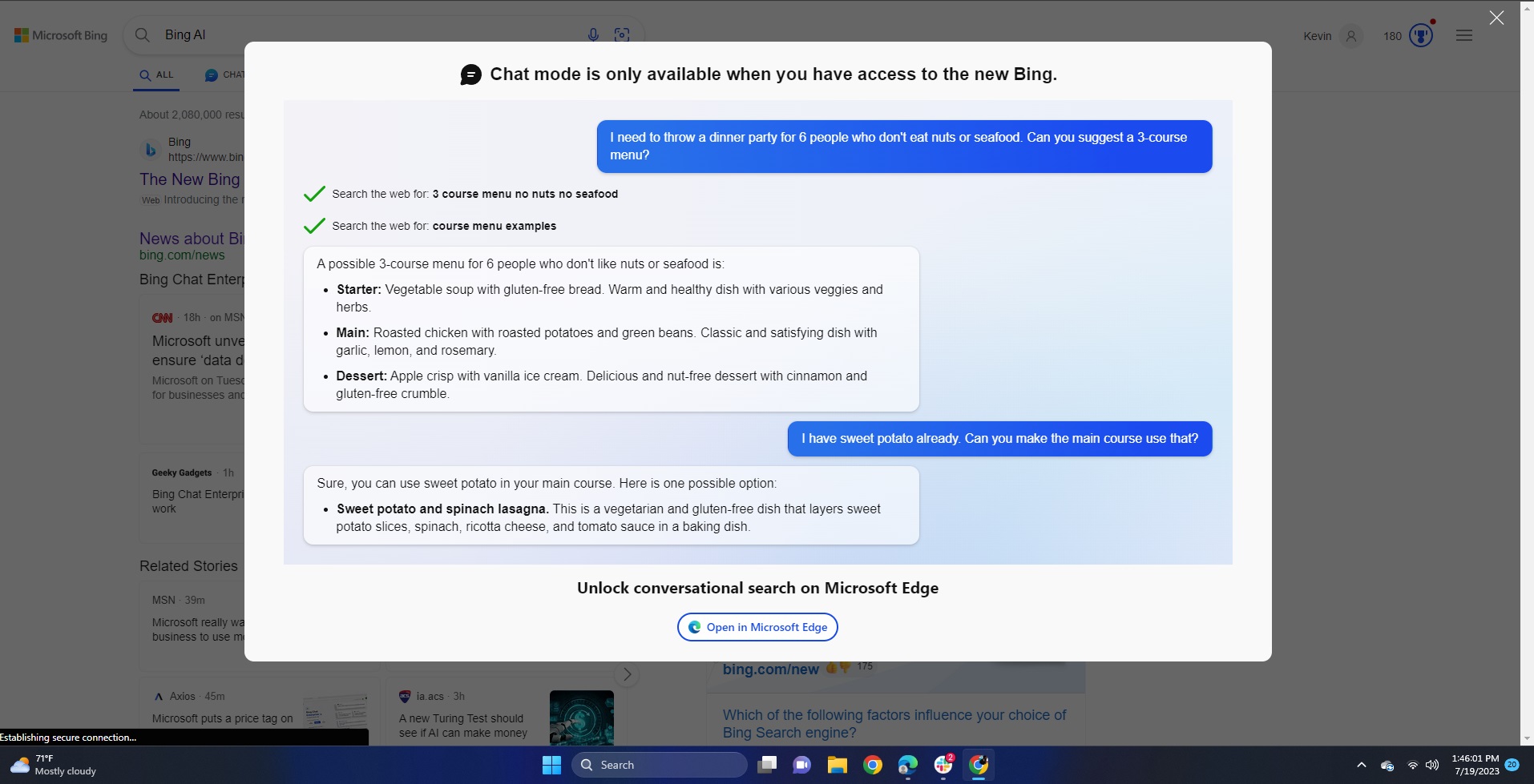 Bing Chat ist nur auf Microsoft Edge verfügbar