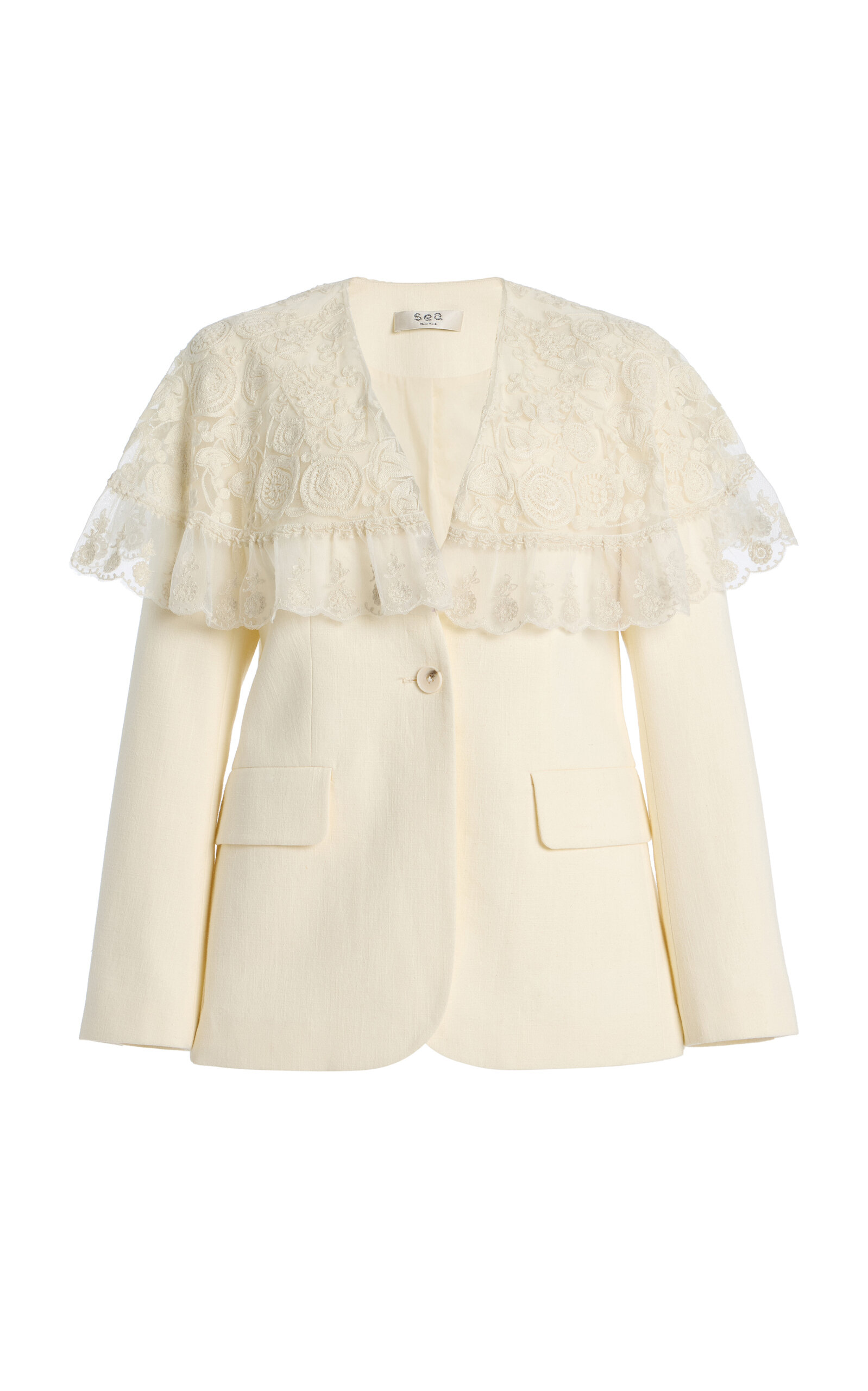 Arielle Lace-Trimmed Linen-Cotton Blazer