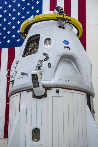 SpaceX's first Crew Dragon capsule to carry astronauts is seen during final preparations in this image released on May 1, 2020.