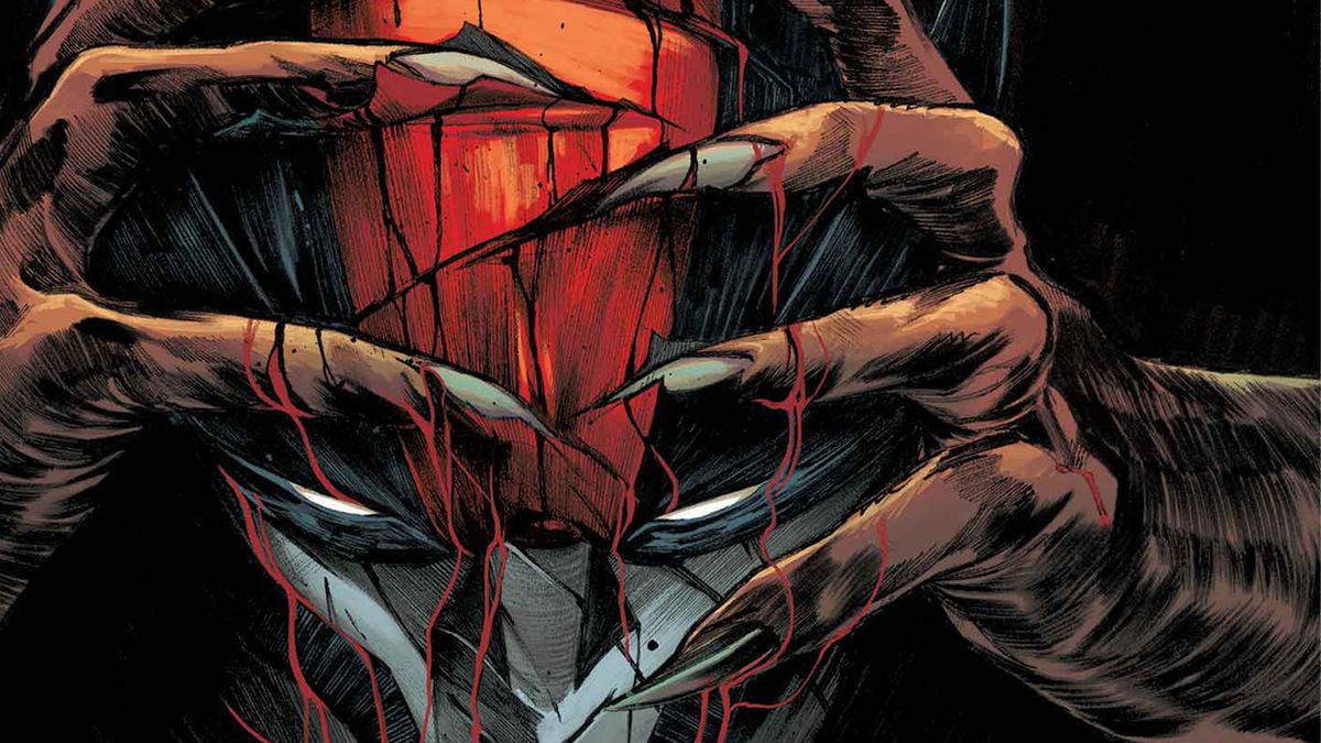 Ultimate Sabretooth&#039;s bloody hands holding Ultimate Wolverine&#039;s helmet