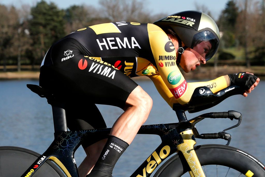 MONTLUCON FRANCE MARCH 09 Primoz Roglic of Slovenia and Team Jumbo Visma sprints during 80th Paris Nice 2022 Stage 4 a 134km individual time trial from Domrat to Montluon ParisNice WorldTour on March 09 2022 in Montlucon France Photo by Bas CzerwinskiGetty Images