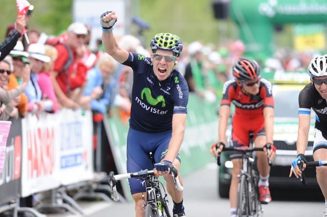 Rui Costa (Movistar) celebrates winning stage 7 of the Tour de Suisse