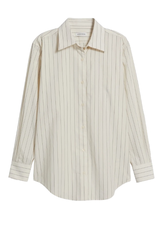 Pinstripe Cotton Button-Up Shirt