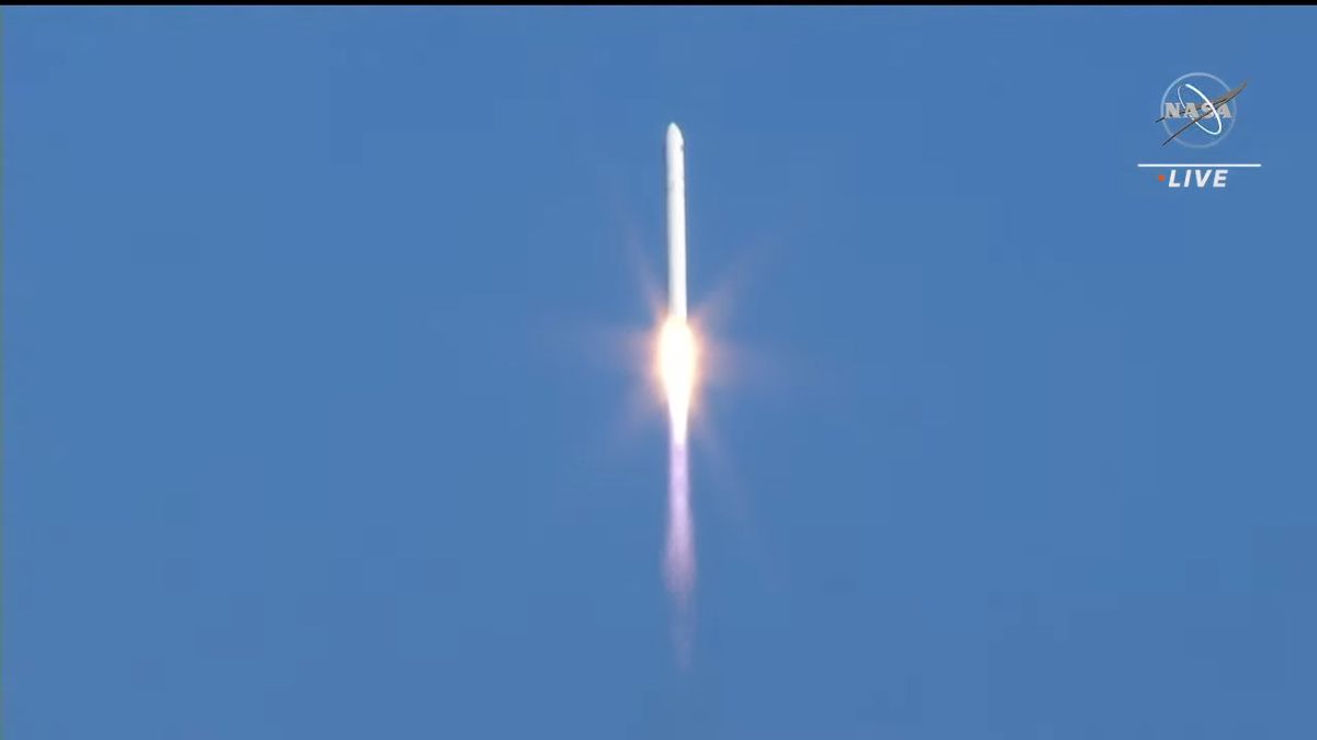 A Northrop Grumman Antares rocket launches the Cygnus NG-16 cargo resupply spacecraft to the International Space Station from NASA's Wallops Flight Facility, on Aug. 10, 2021.
