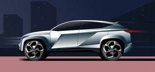 This illustration of Hyundai Vision T Plug-in Hybrid Concept showcases its eco focussed and rugged, dynamic design