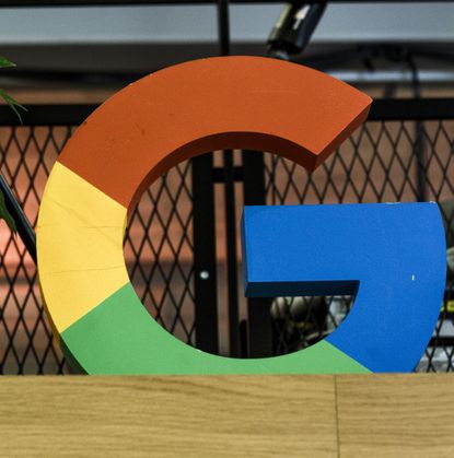 BERLIN, GERMANY - JANUARY 22: A "G" sign is on display during the press tour before the festive opening of the Berlin representation of Google Germany on January 22, 2019 in Berlin, Germany. 