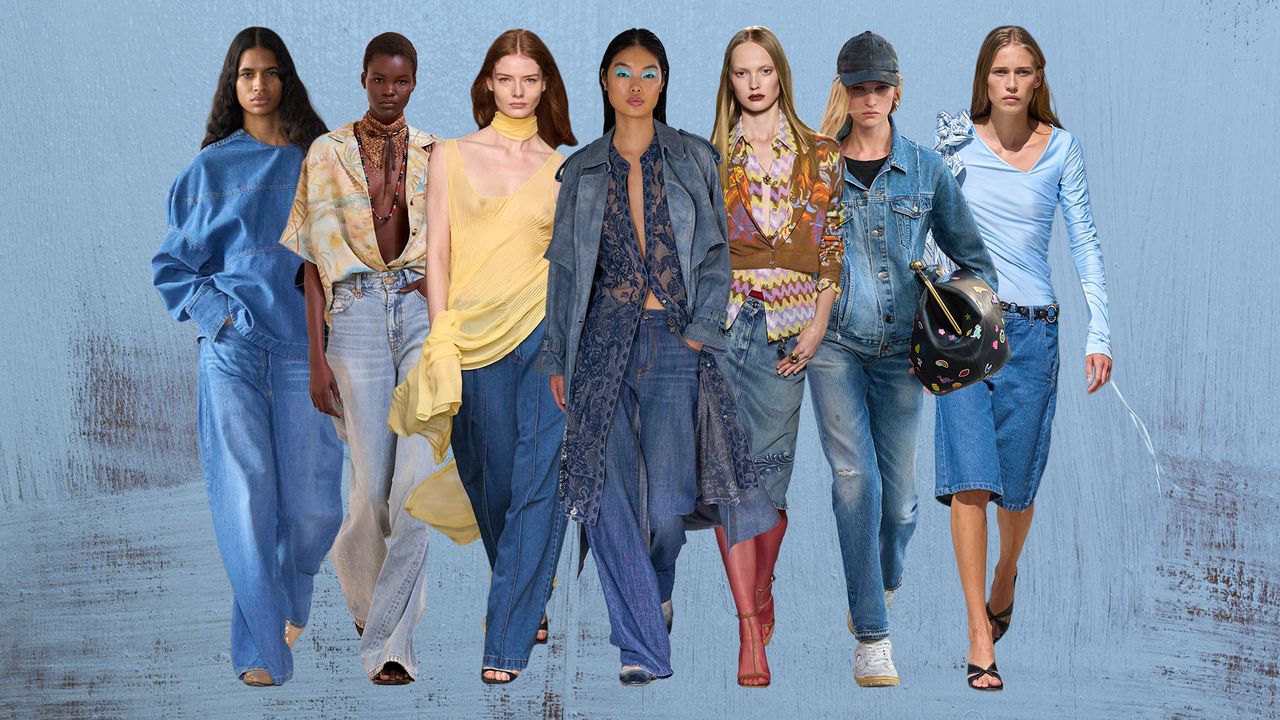 Women on the SS 25 runway in various denim outfits