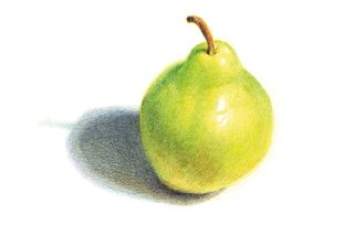 how to blend coloured pencils: drawing of a pear