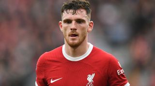 LIVERPOOL, ENGLAND - SEPTEMBER 24: Liverpool's Andrew Robertson during the Premier League match between Liverpool FC and West Ham United at Anfield on September 24, 2023 in Liverpool, England. (Photo by Dave Howarth - CameraSport via Getty Images)