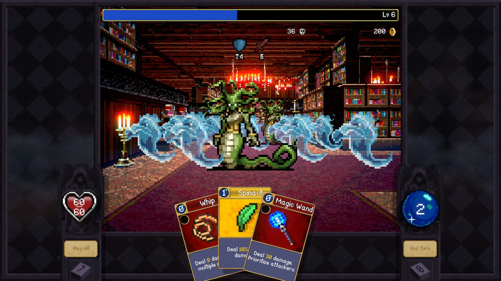 A medusa stands in front of a horde of ghosts in Vampire Crawlers