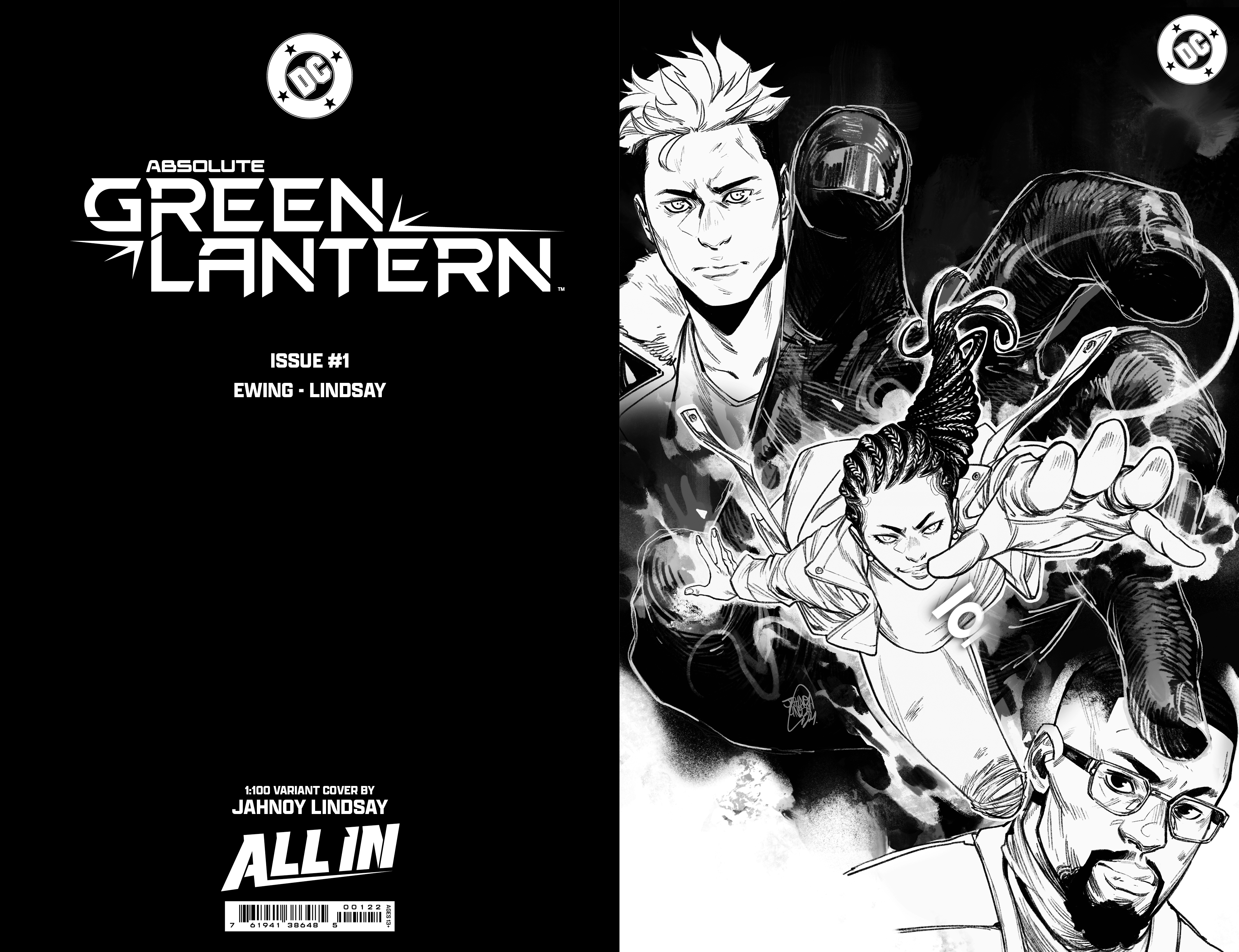 Jahnoy Lindsay's black and white variant cover for Absolute Green Lantern #1.