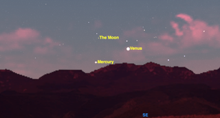By Saturday morning (Feb. 6), the moon will have shrunk to a narrow sliver and will have moved to between Mercury and Venus, again seen half an hour before sunrise.