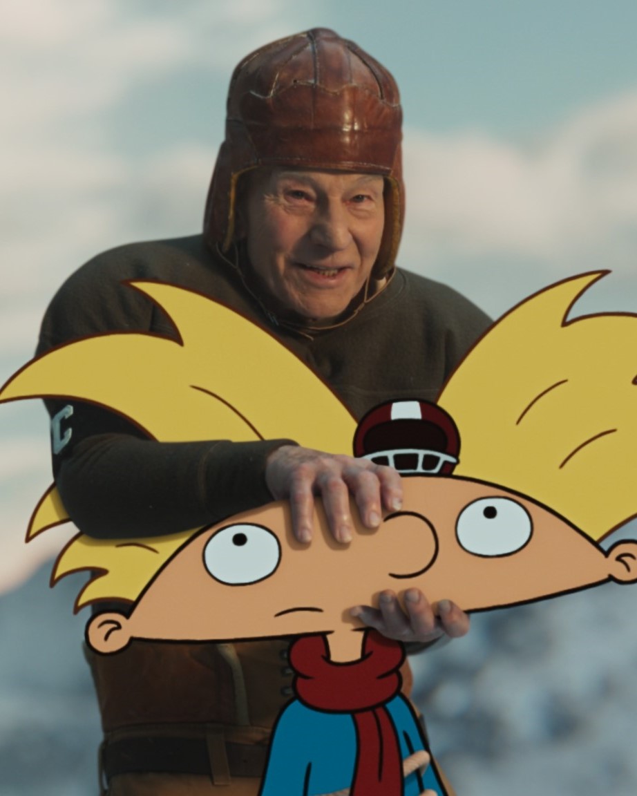 Patrick Stewart throwing Hey Arnold into a mountain while Peppa